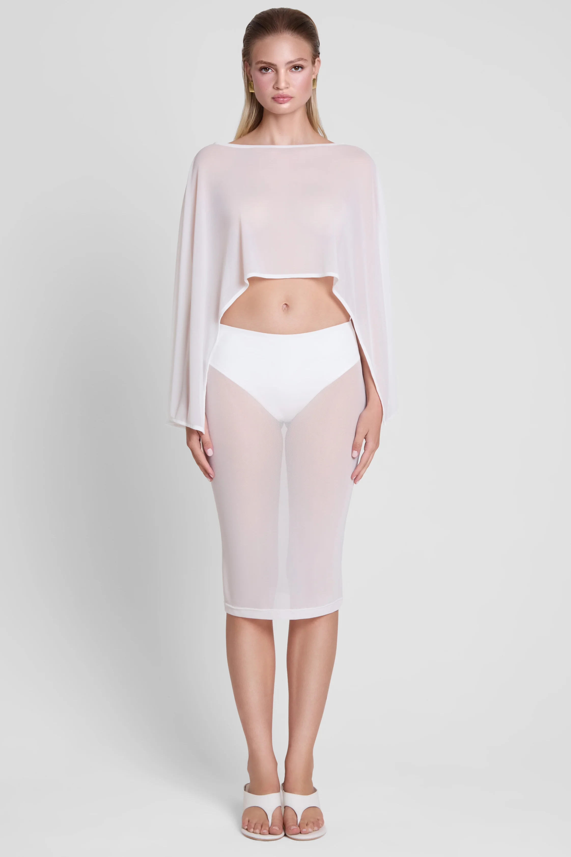 Imogen Sheer Mesh Cape - White - Image 4