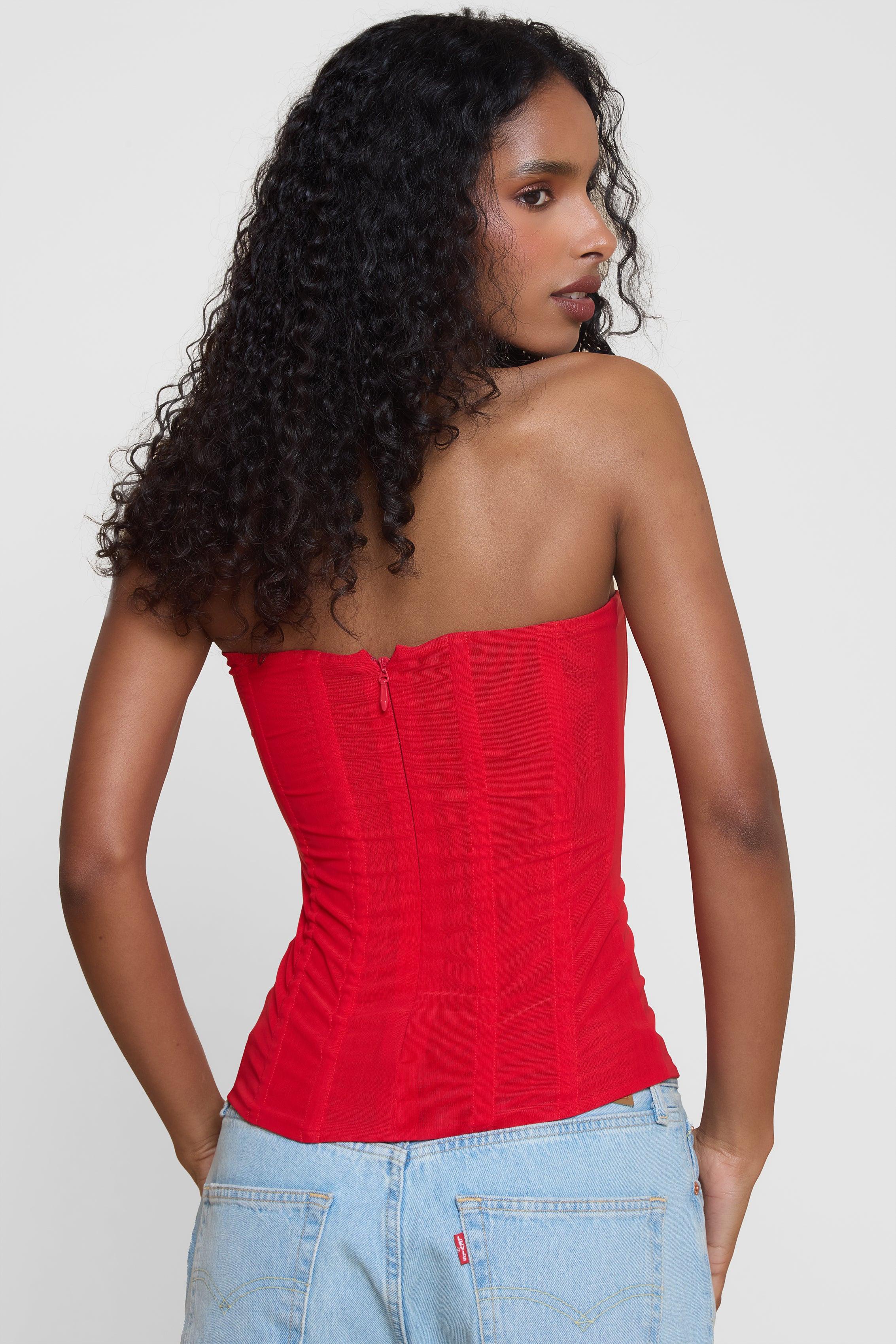 Muse Mesh Corset Top - Red - Image 10