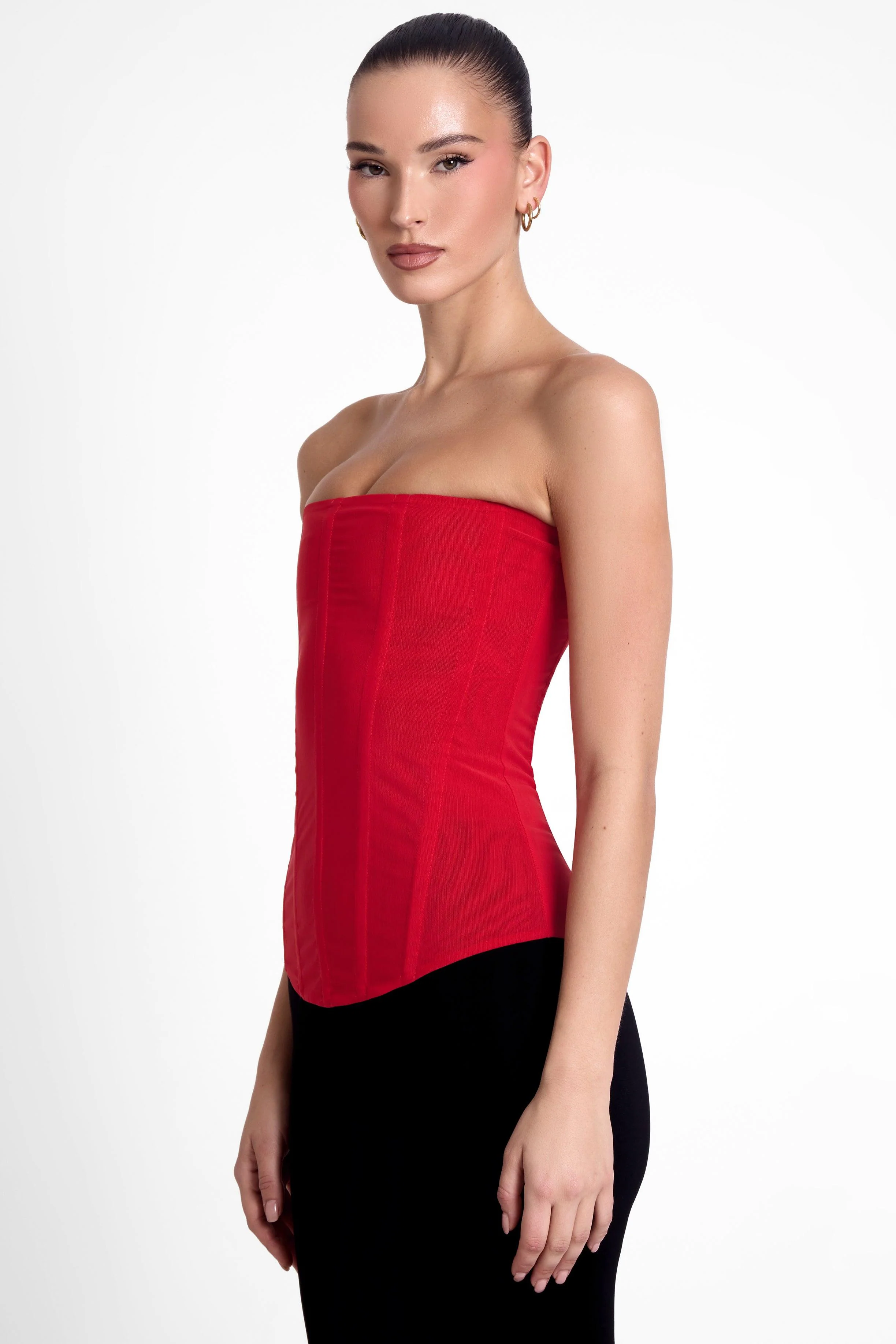 Muse Mesh Corset Top - Red - Image 3