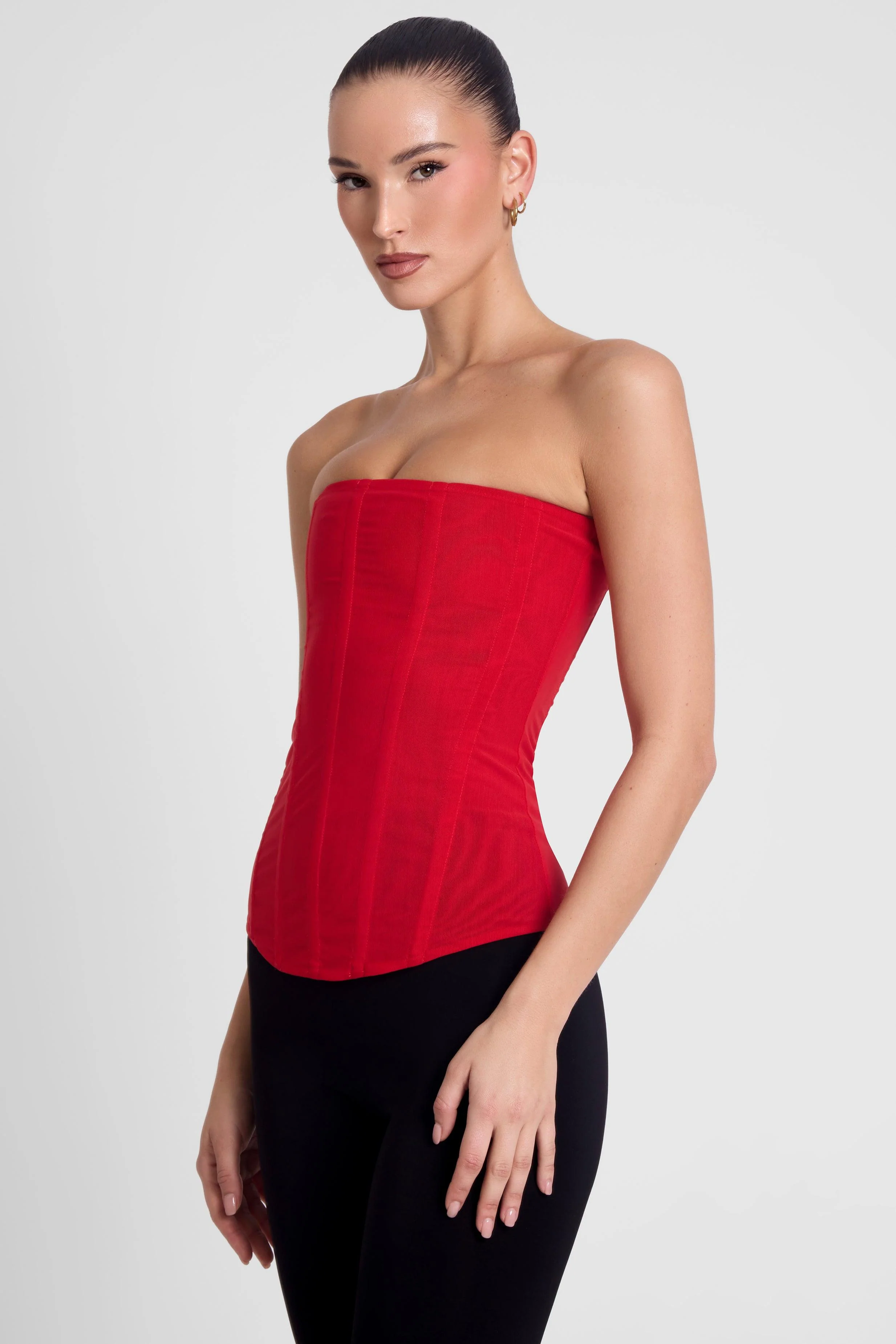 Muse Mesh Corset Top - Red - Image 4