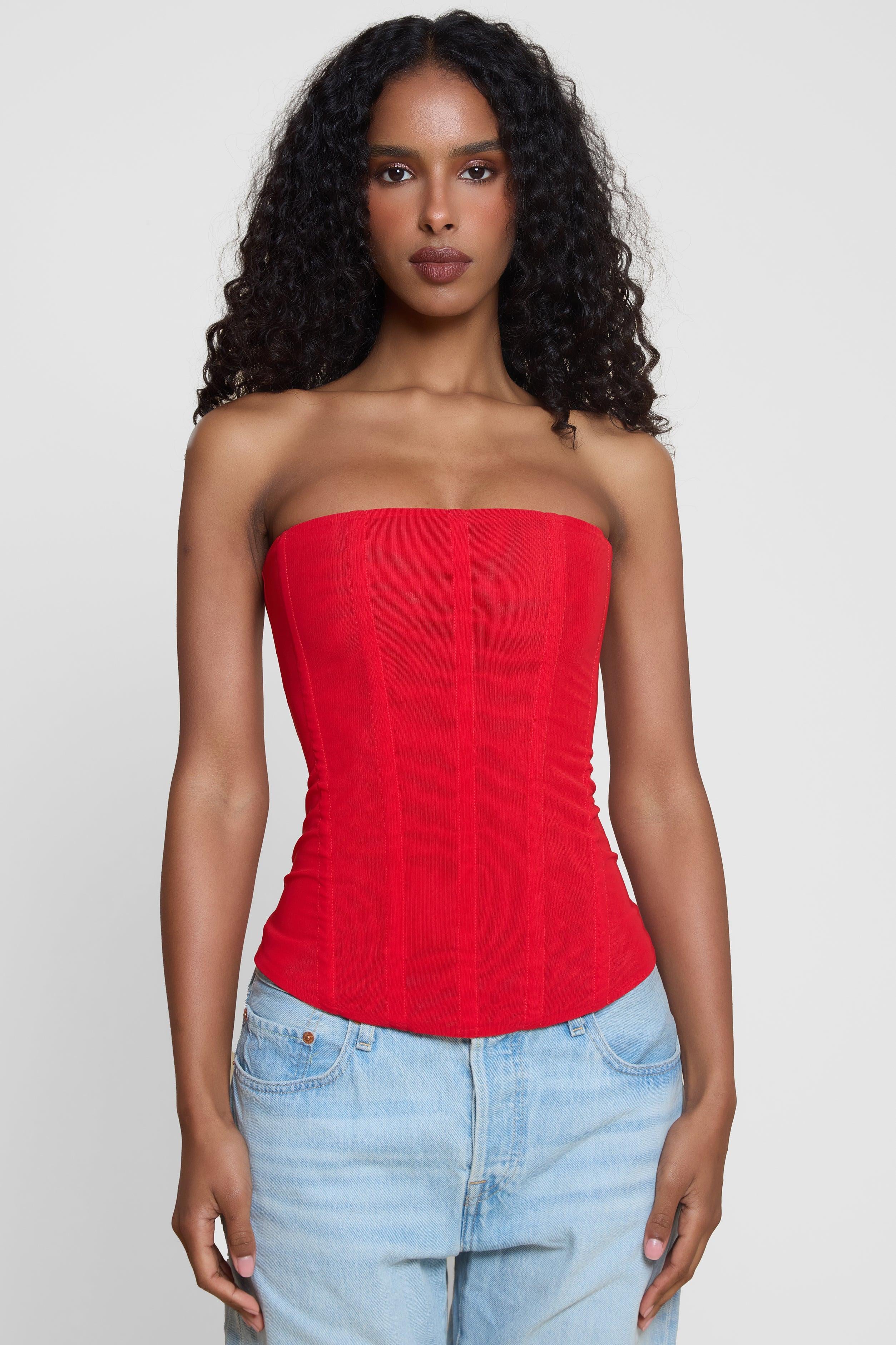 Muse Mesh Corset Top - Red - Image 7