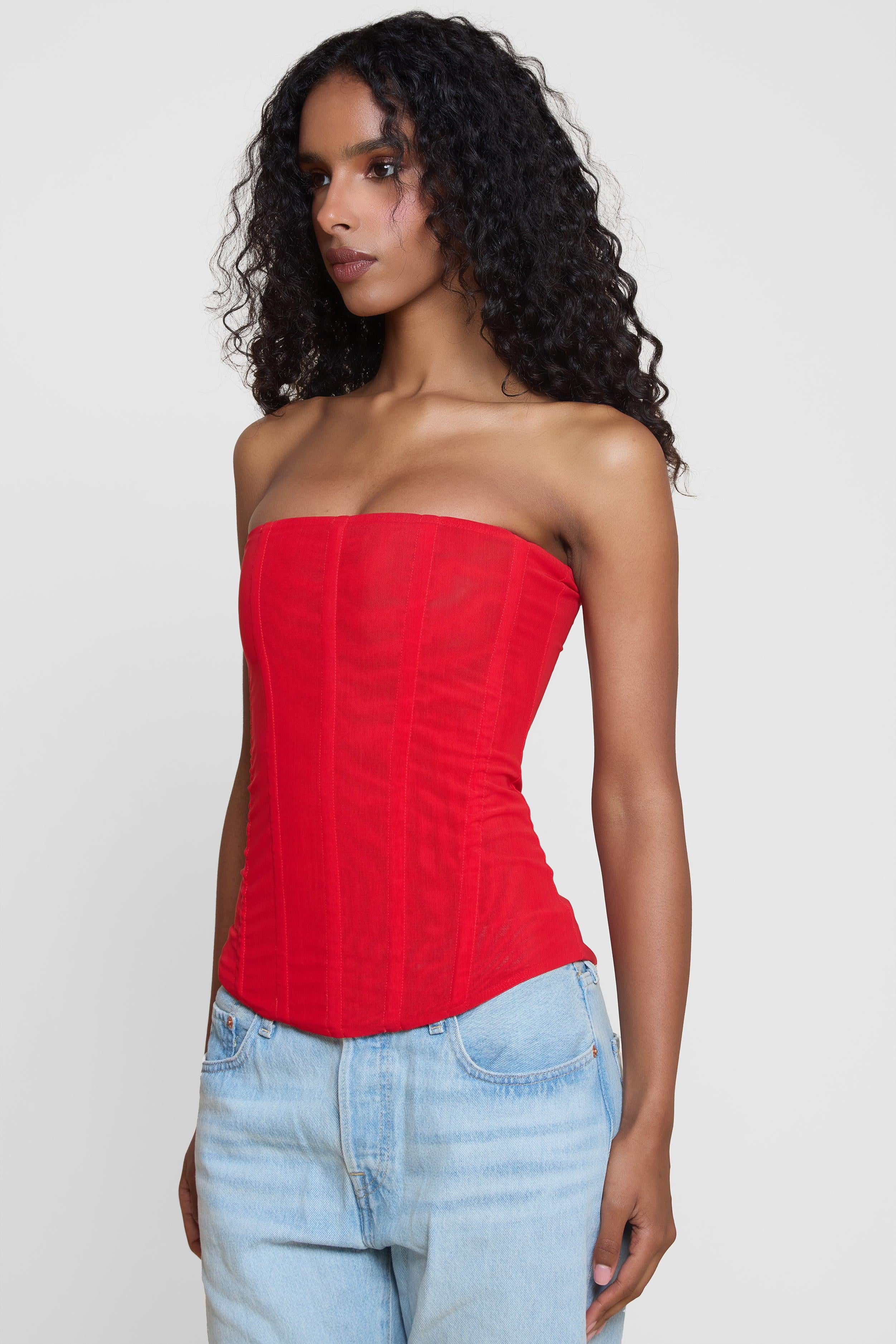 Muse Mesh Corset Top - Red - Image 8