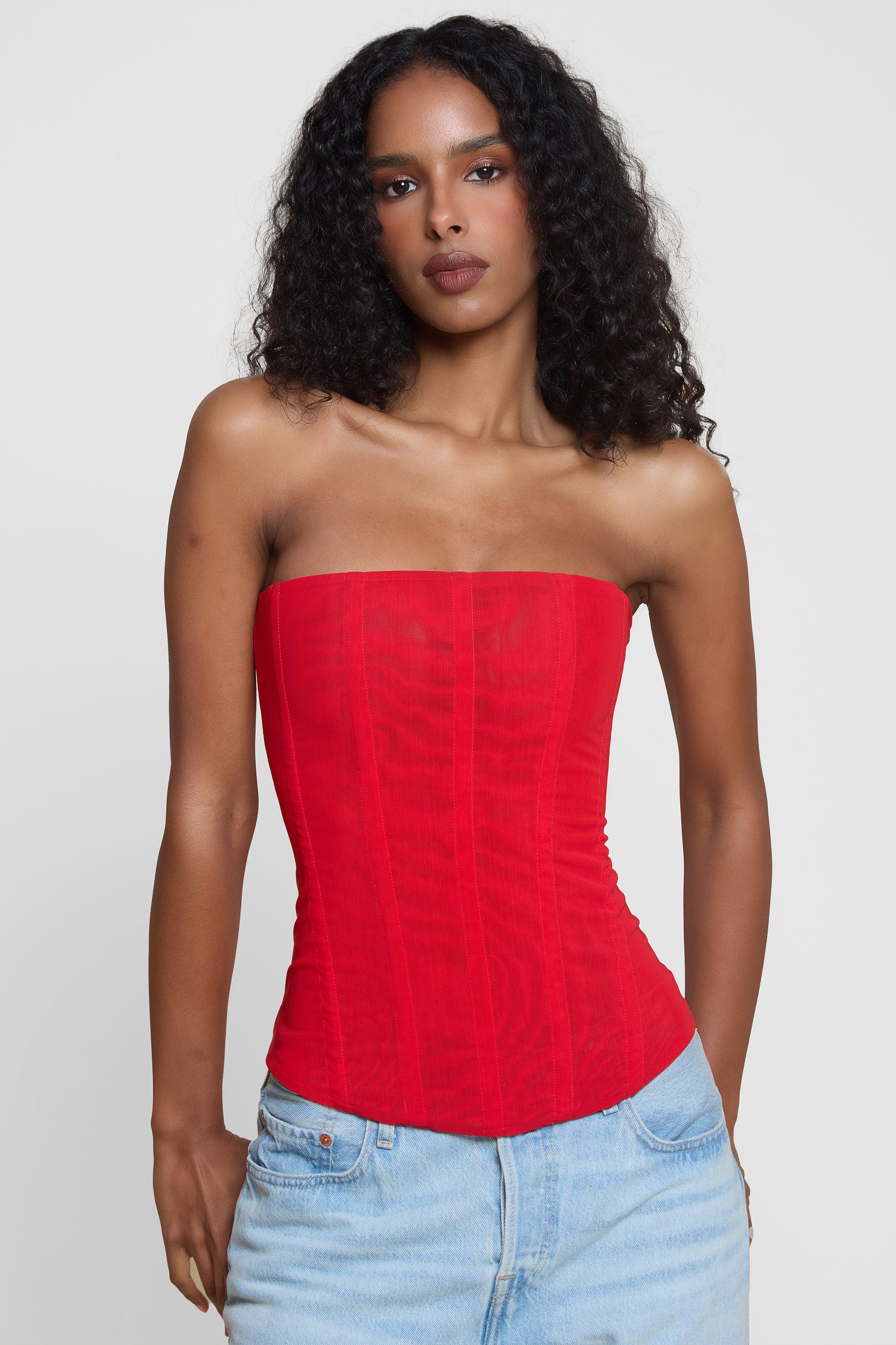 Muse Mesh Corset Top - Red - Image 9