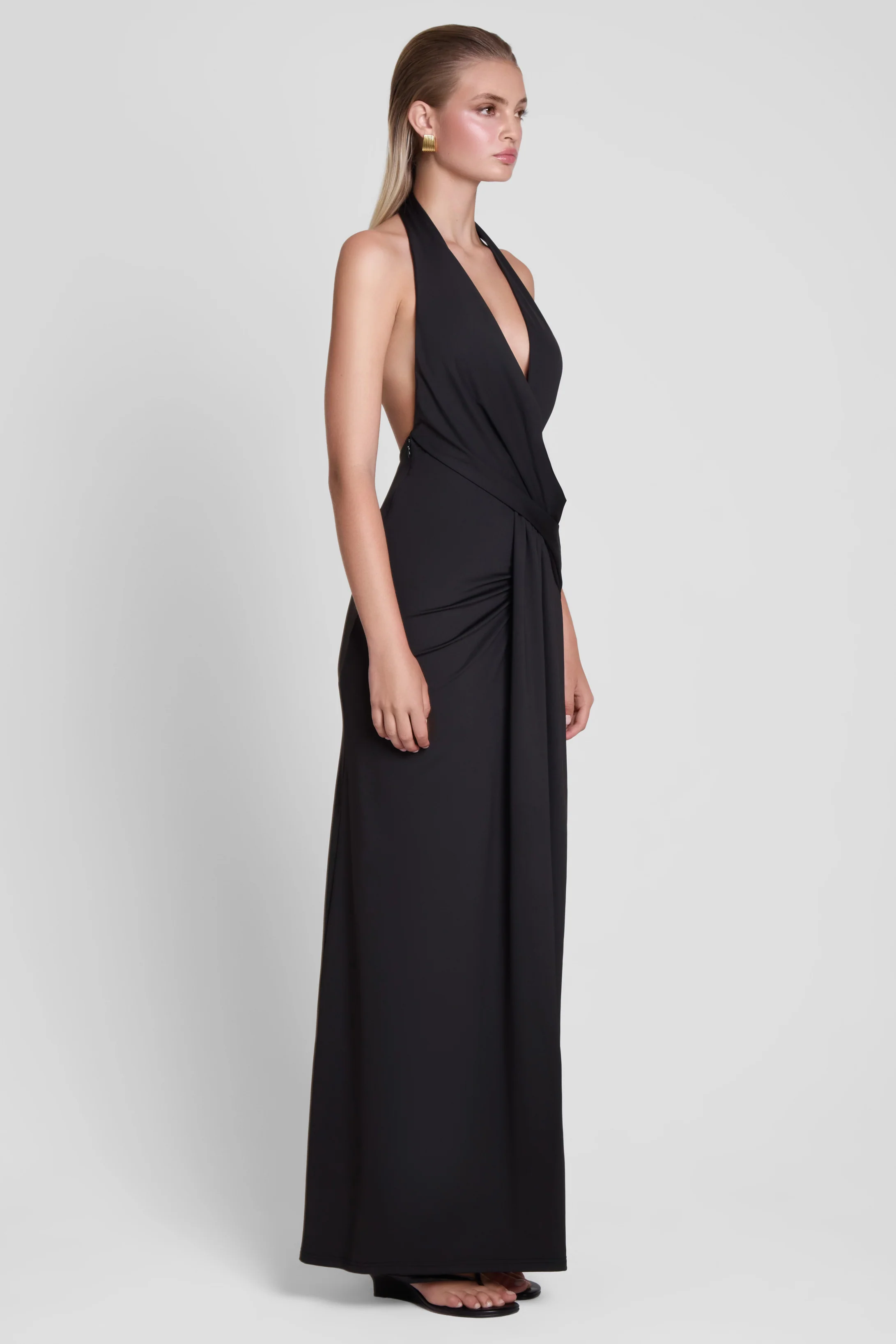 Palermo Plunge Drape Maxi Dress - Black - Image 3