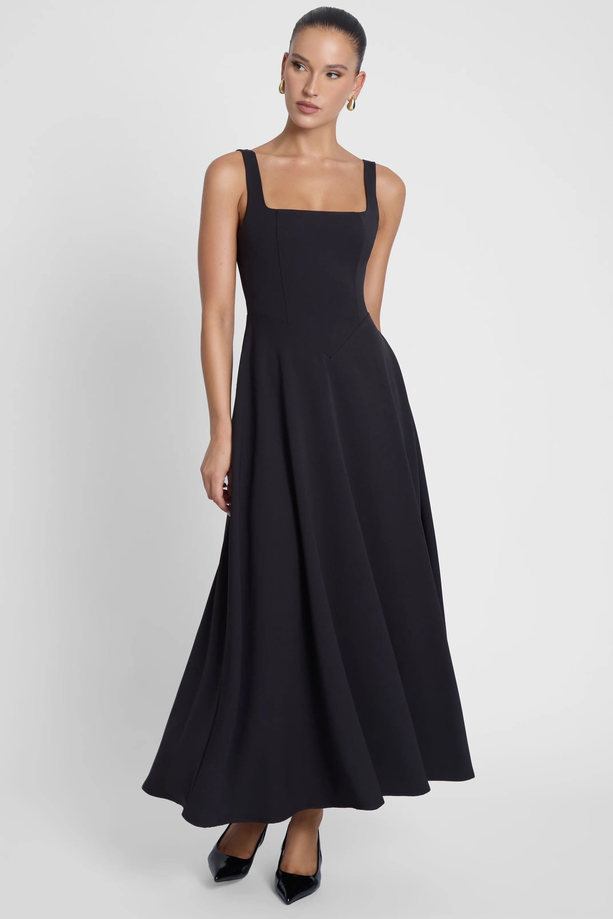 Serenity Square Neck Corset Midi Dress - Black - Image 3