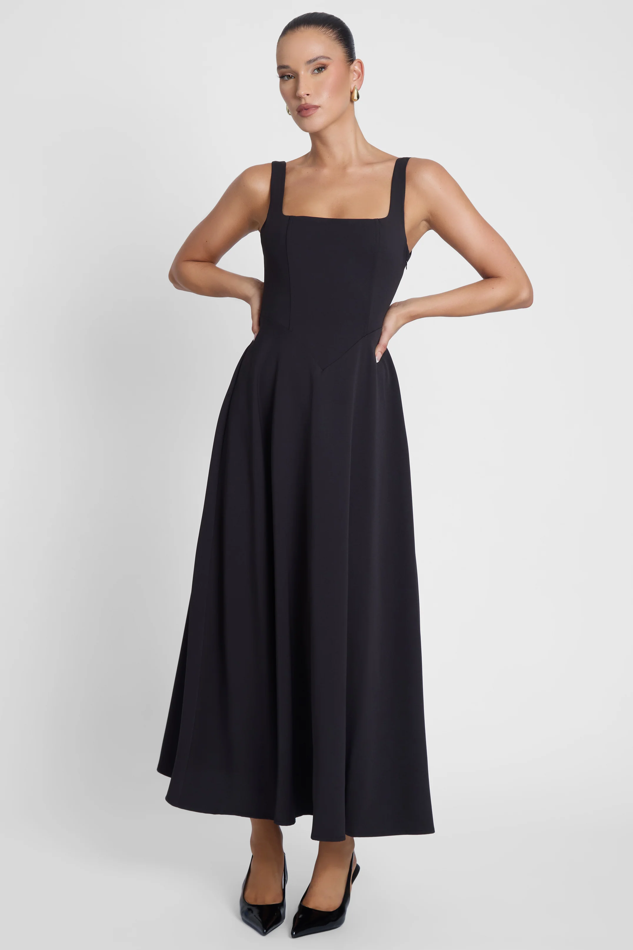 Serenity Square Neck Corset Midi Dress - Black - Image 4