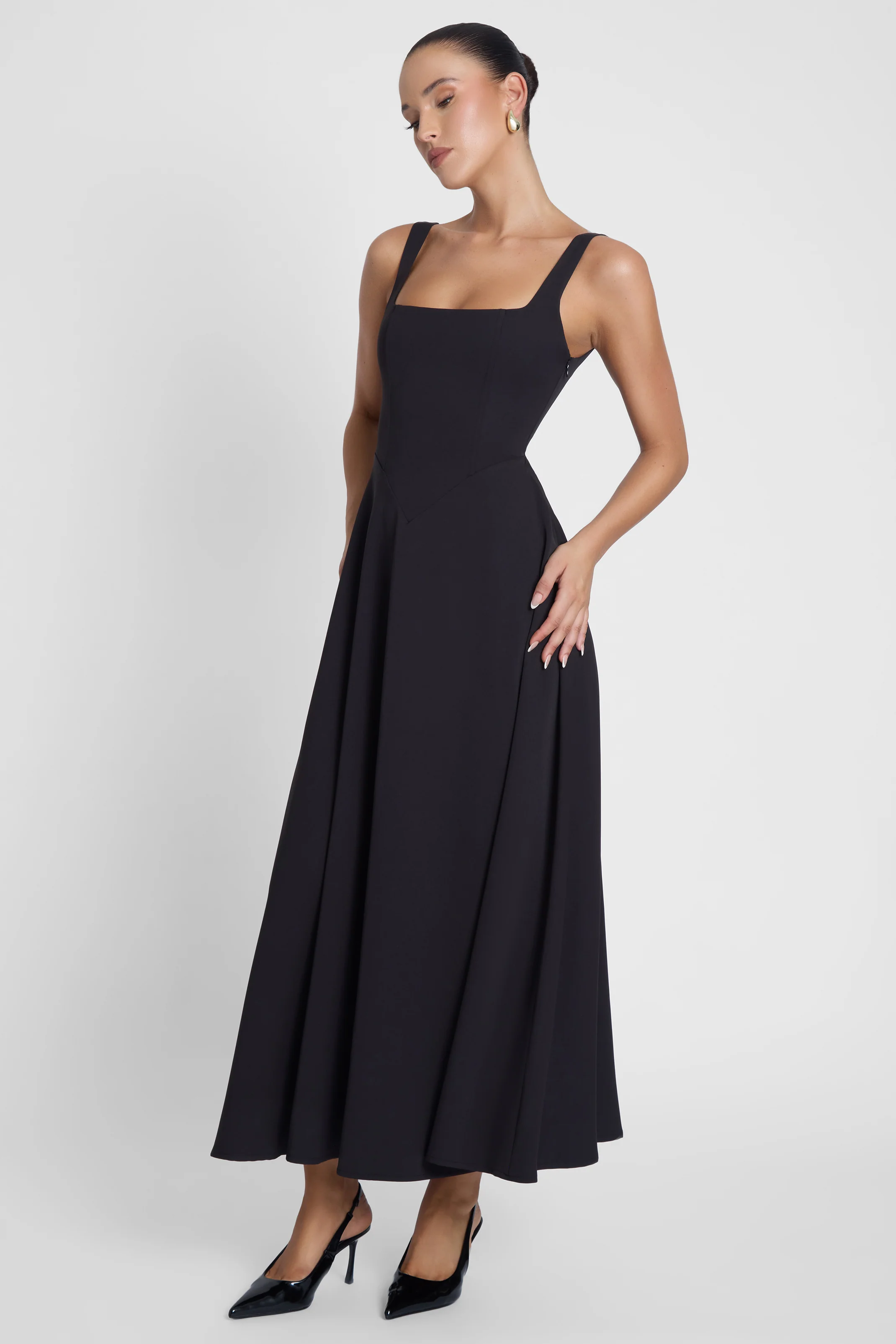 Serenity Square Neck Corset Midi Dress - Black - Image 5