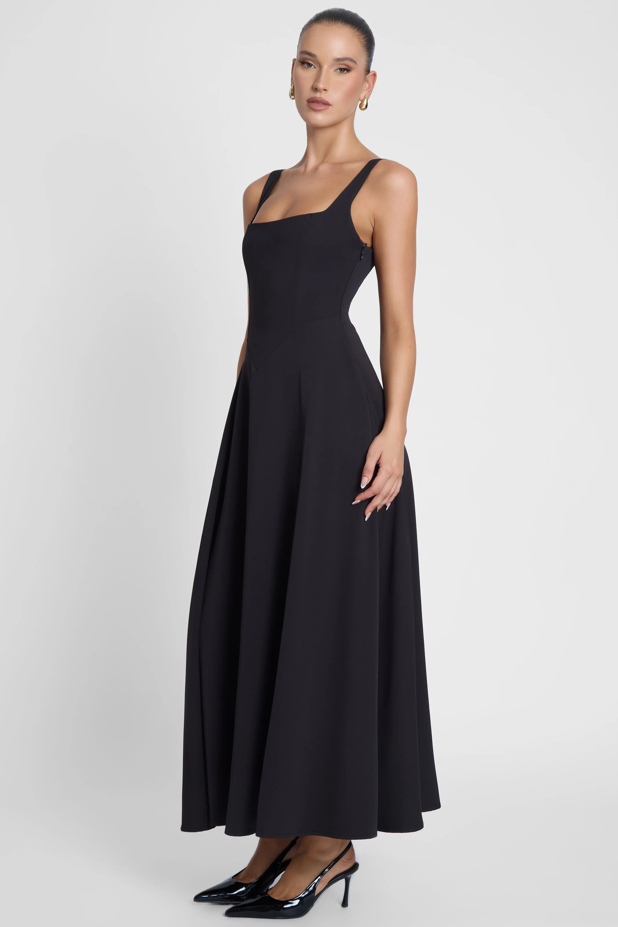 Serenity Square Neck Corset Midi Dress - Black - Image 6