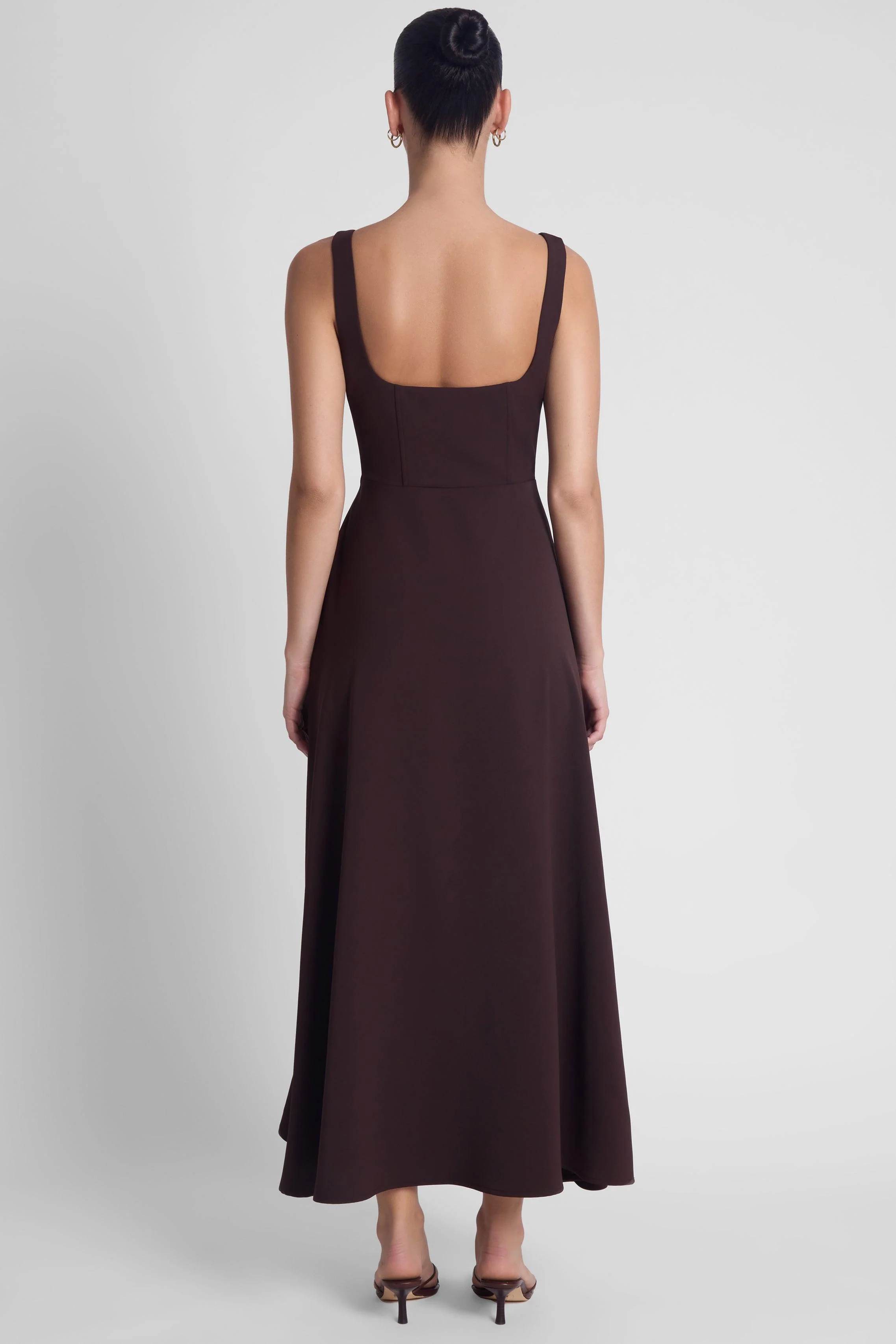 Serenity Square Neck Corset Midi Dress - Chocolate Brown - Image 5