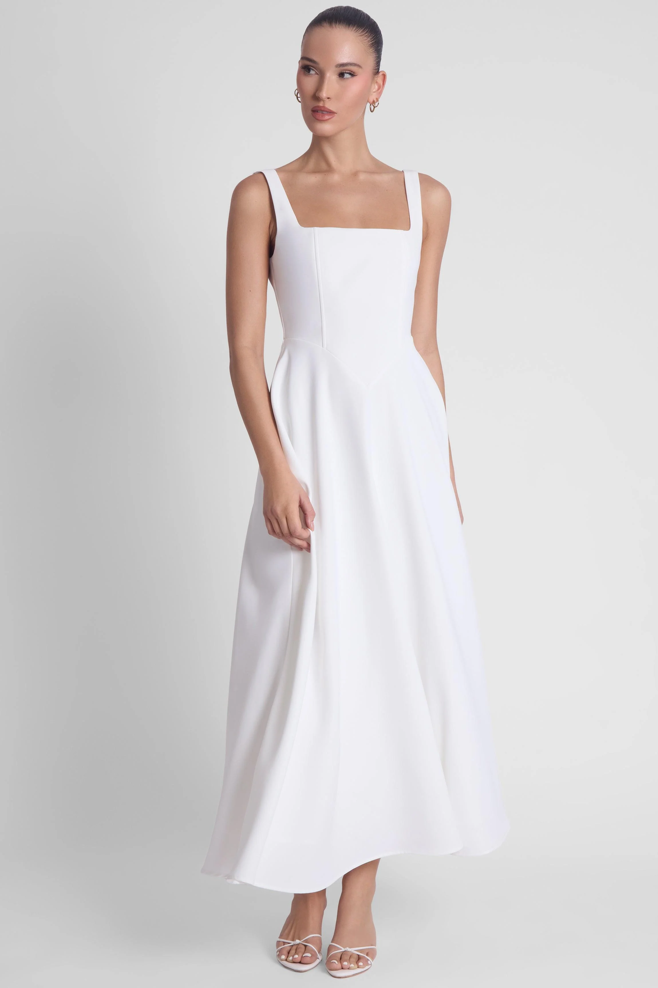 Serenity Square Neck Corset Midi Dress - White - Image 3