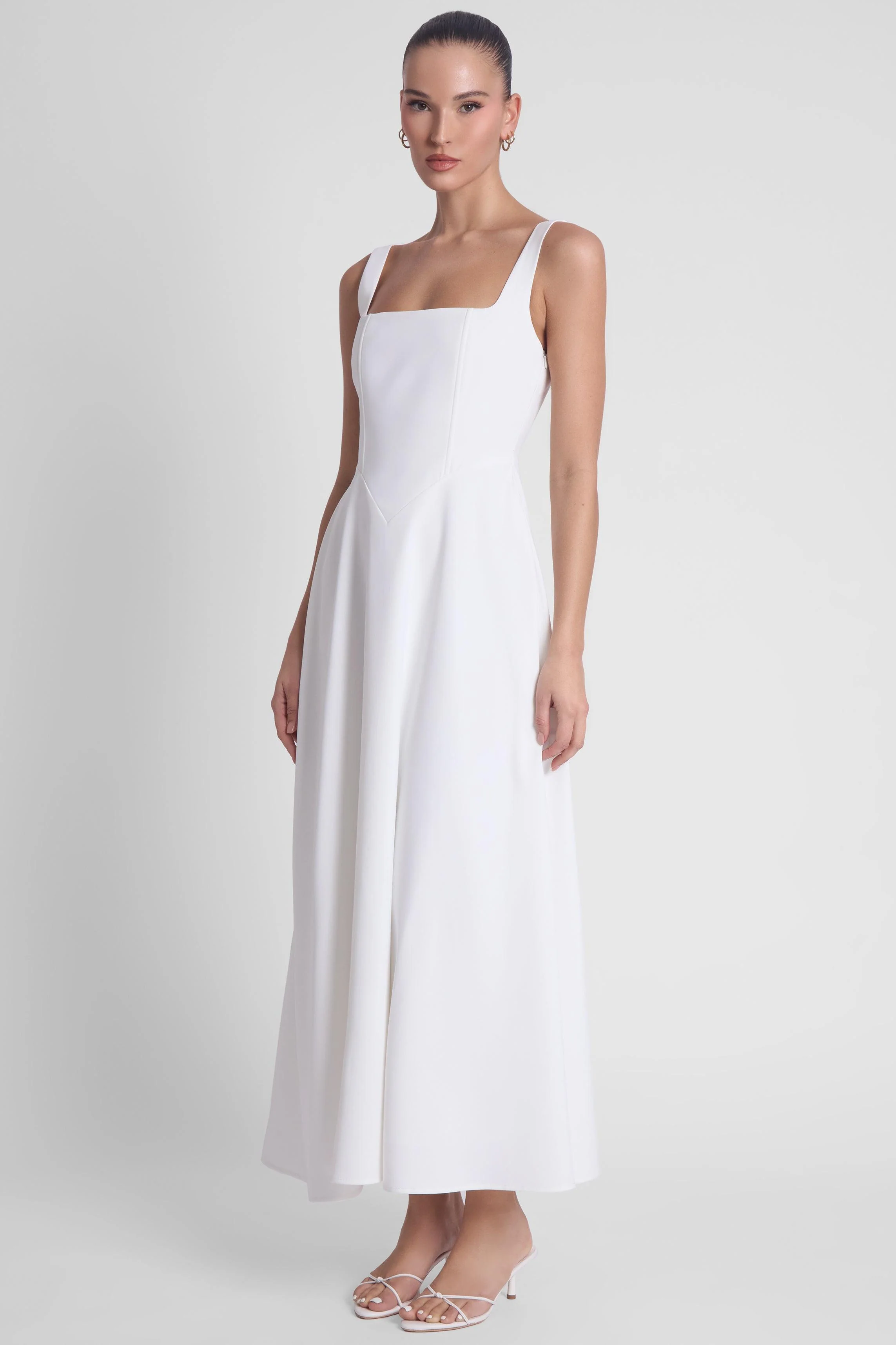Serenity Square Neck Corset Midi Dress - White - Image 4