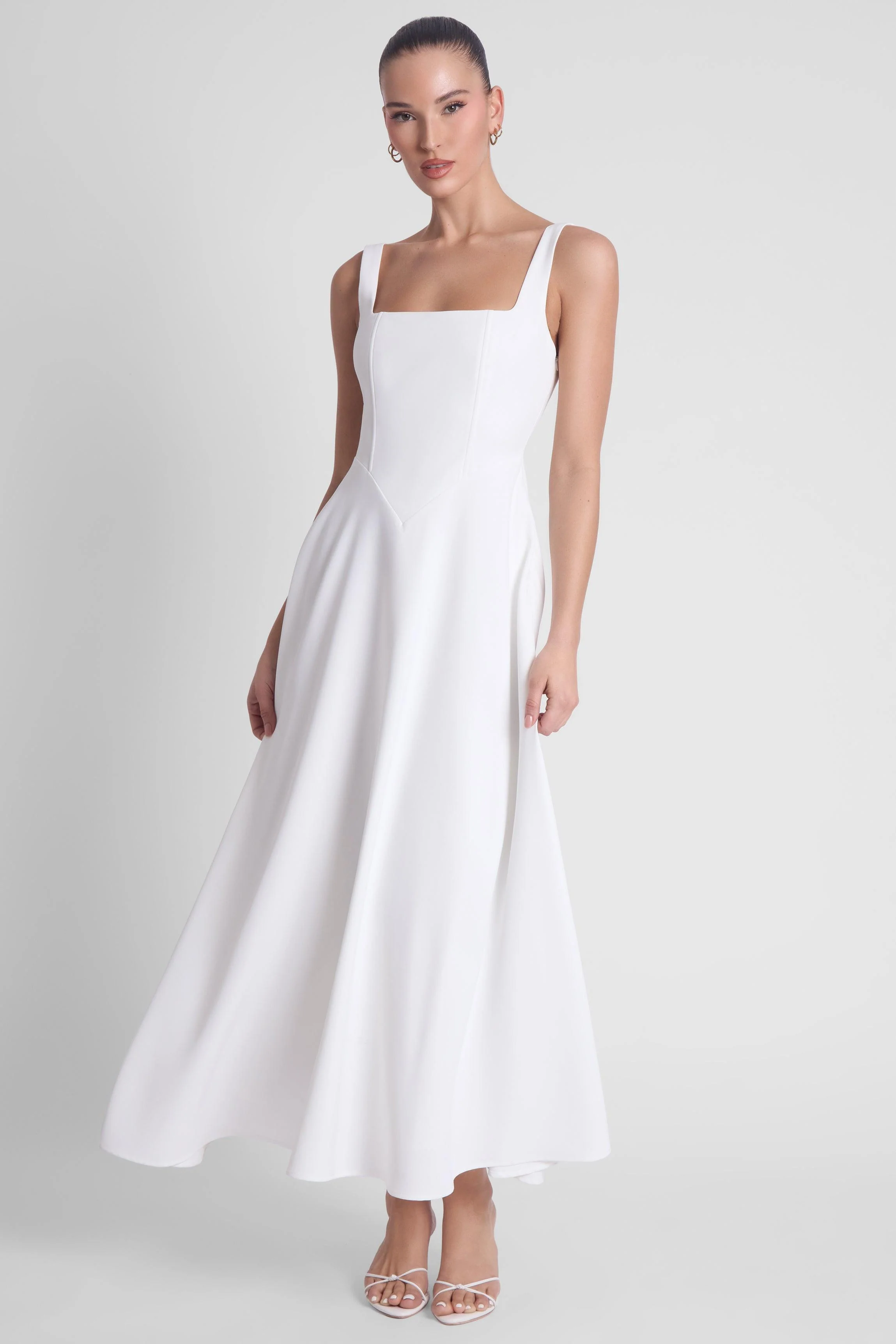 Serenity Square Neck Corset Midi Dress - White - Image 5