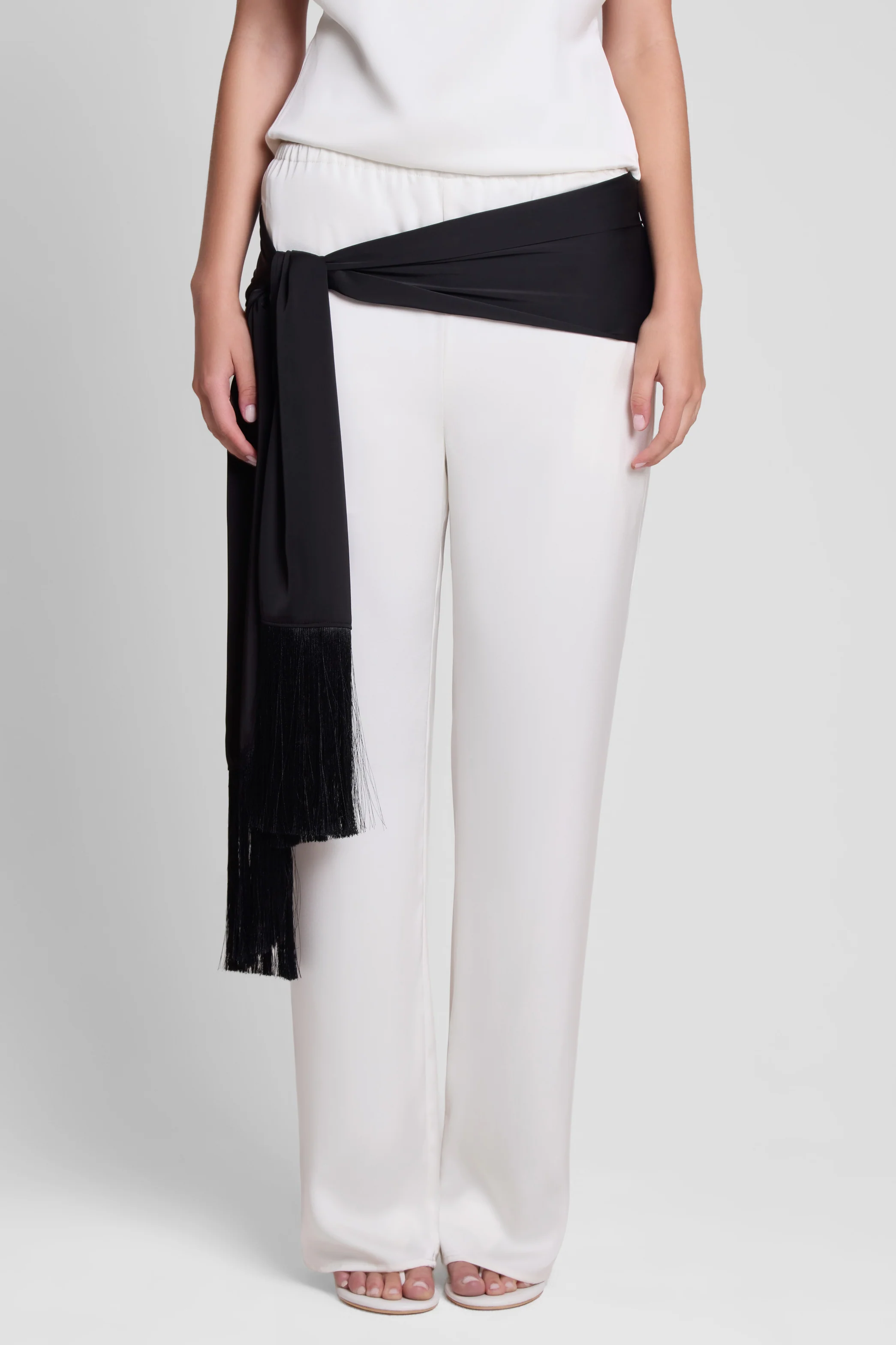 Signature Satin Tassel Scarf - Black - Image 4