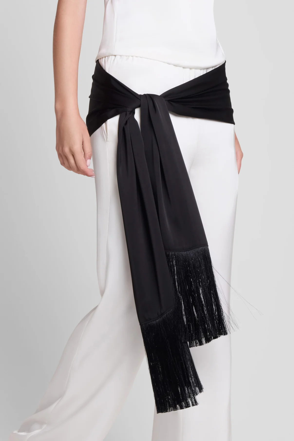 Signature Satin Tassel Scarf - Black - Image 5
