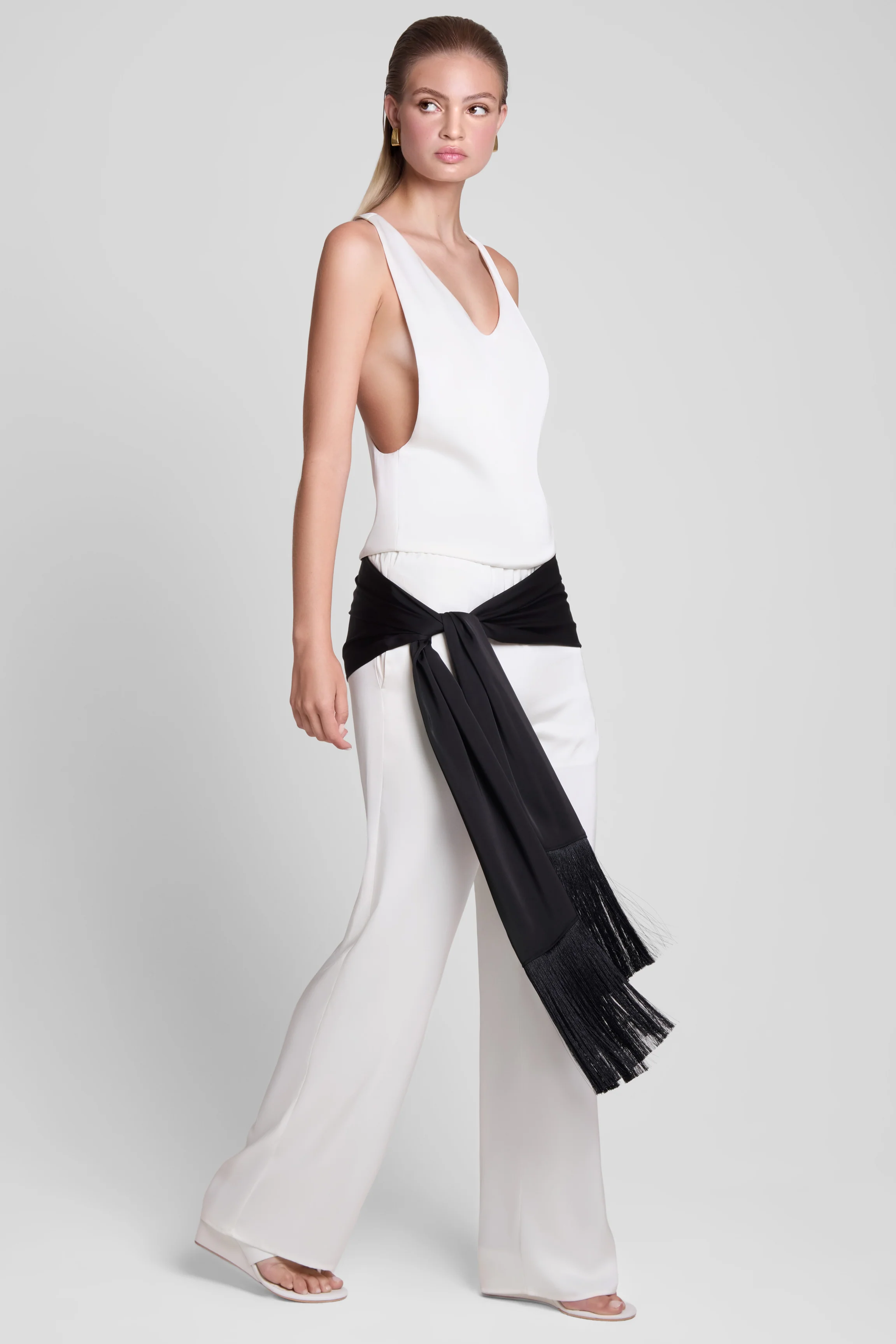 Signature Satin Tassel Scarf - Black - Image 7