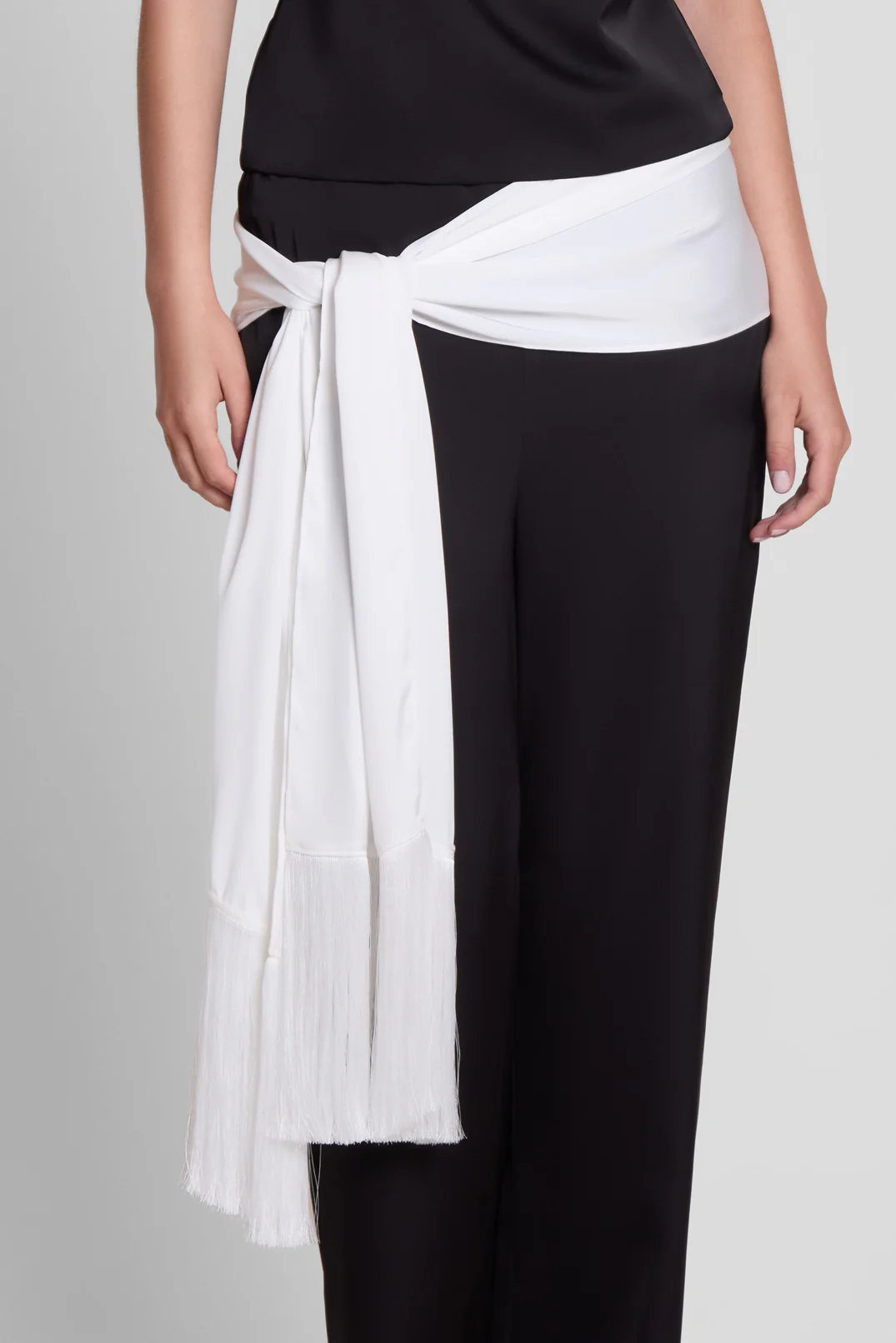 Signature Satin Tassel Scarf - White - Image 3