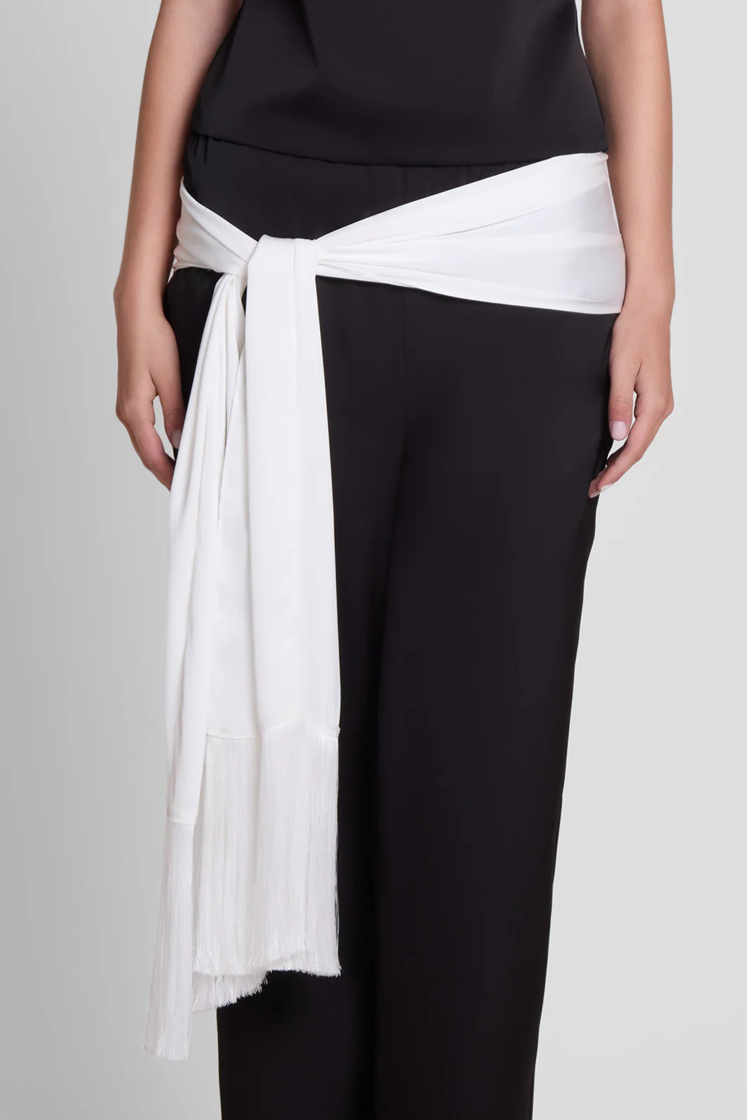 Signature Satin Tassel Scarf - White - Image 4