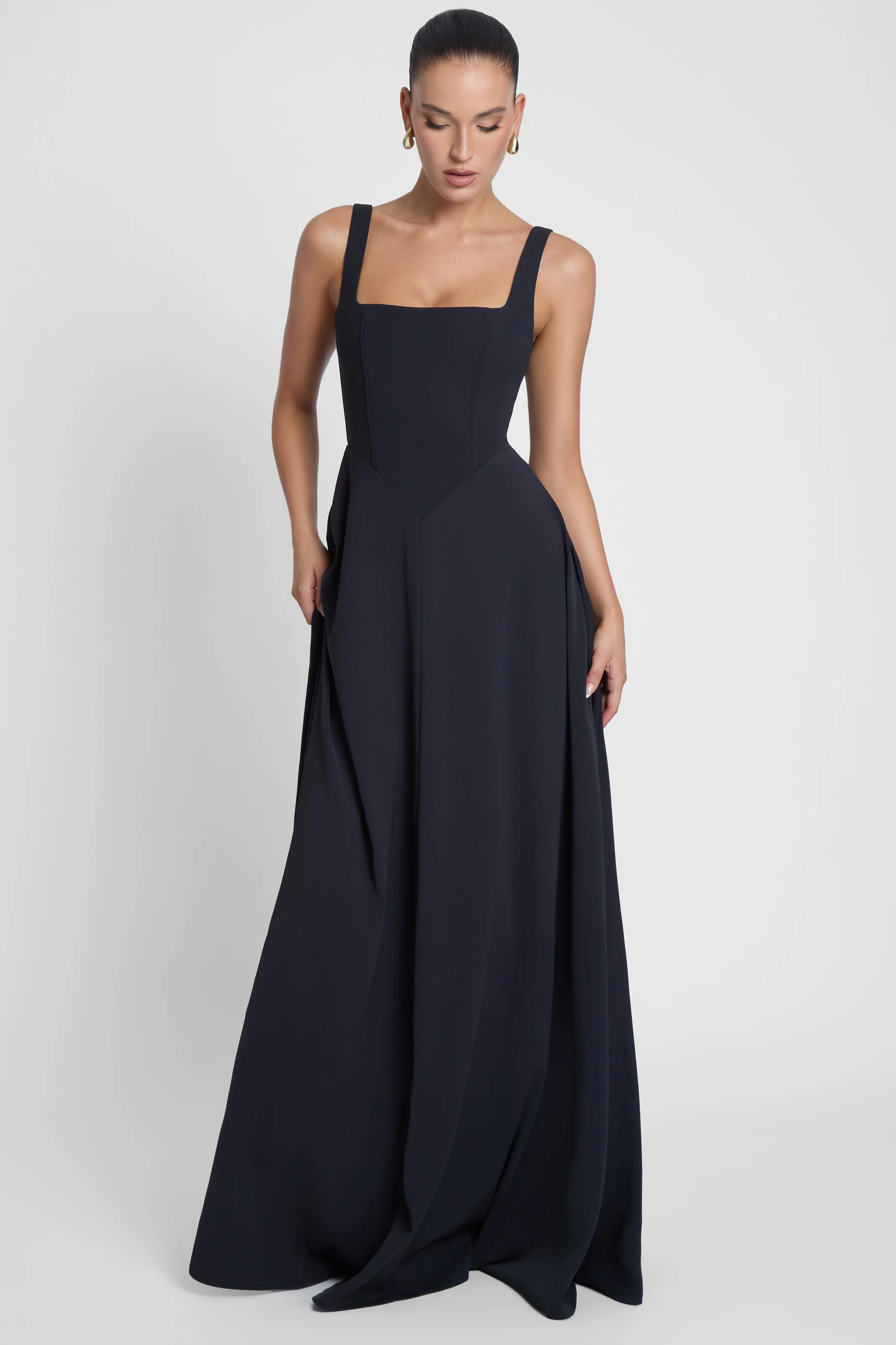 Siren Square Neck Corset Maxi Dress - Black - Image 6