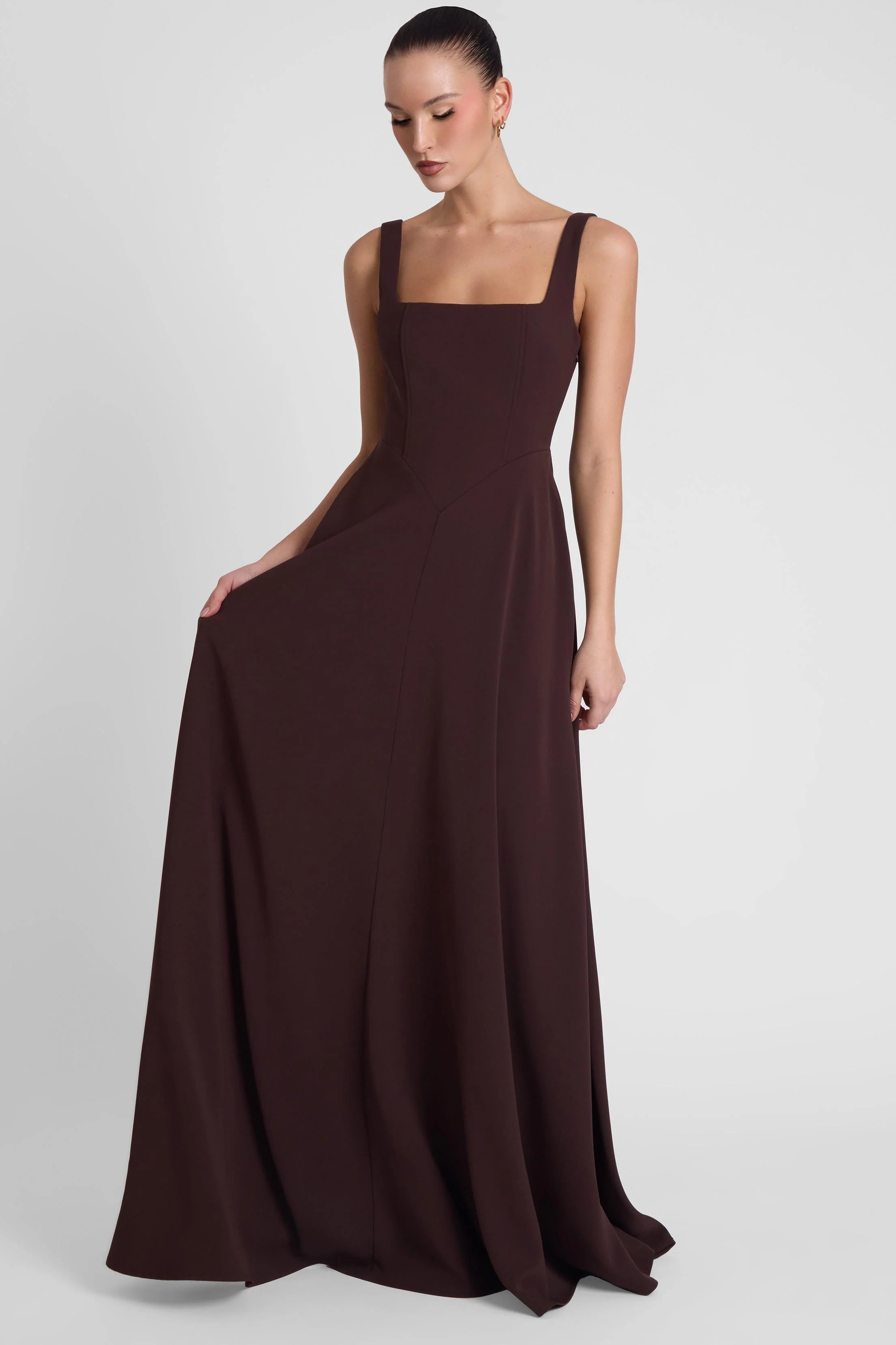 Siren Square Neck Corset Maxi Dress - Chocolate Brown - Image 3