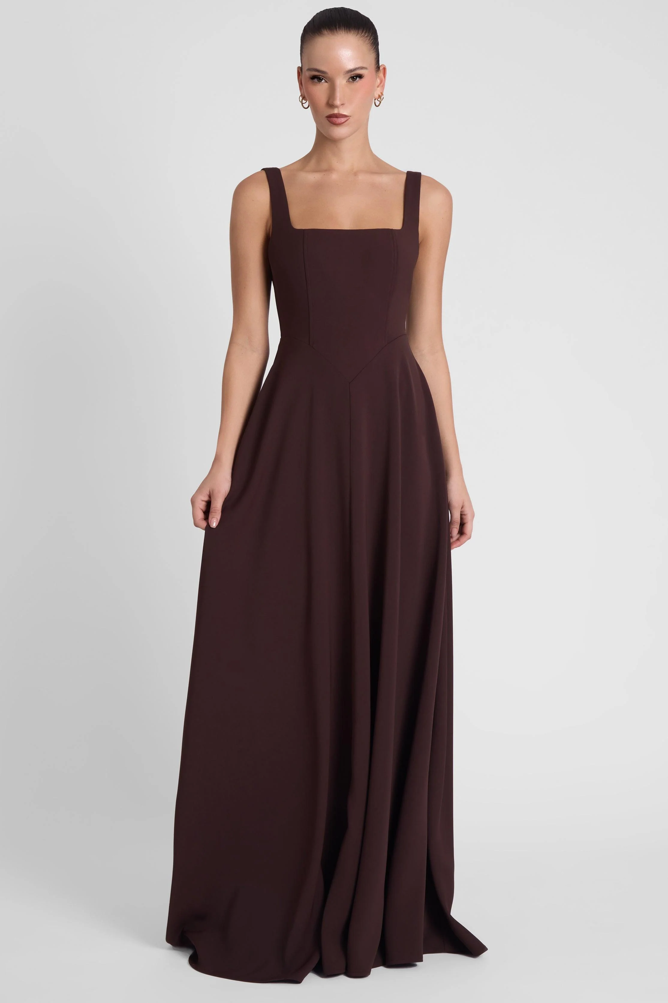 Siren Square Neck Corset Maxi Dress - Chocolate Brown - Image 4