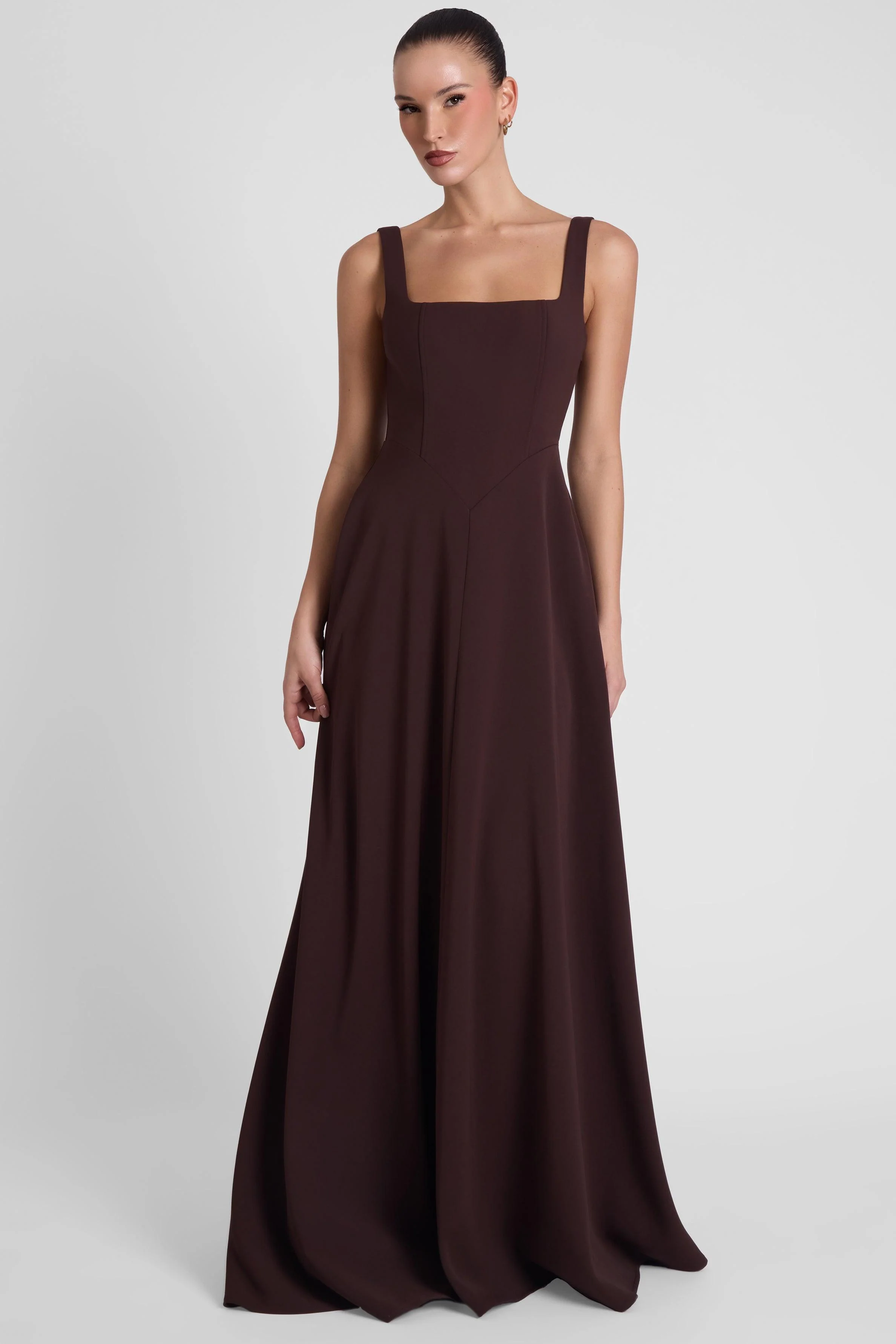 Siren Square Neck Corset Maxi Dress - Chocolate Brown - Image 5