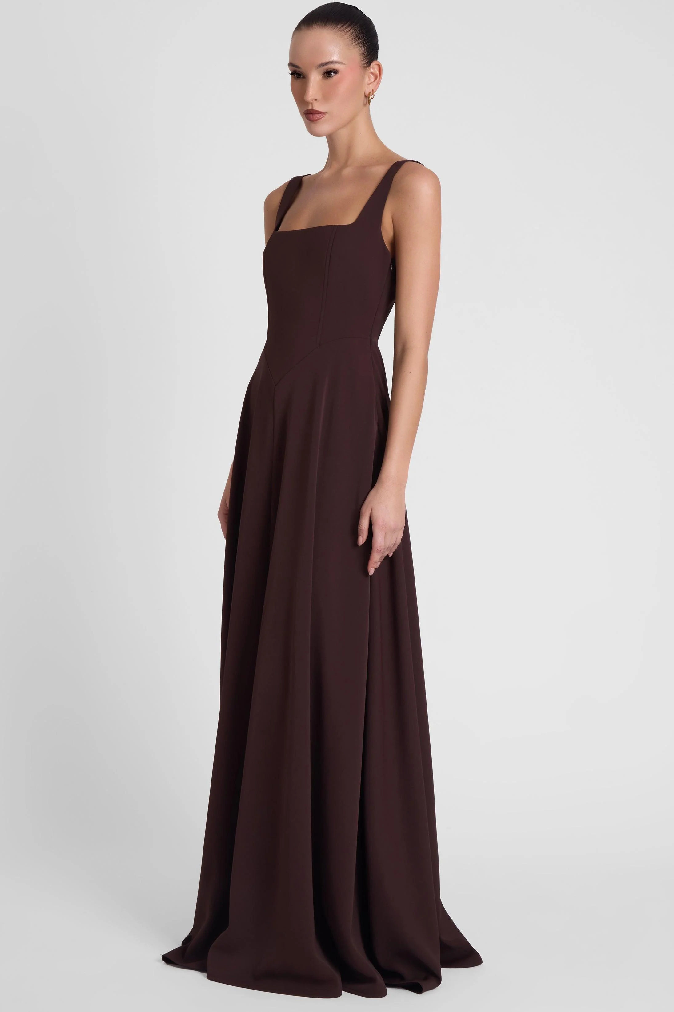 Siren Square Neck Corset Maxi Dress - Chocolate Brown - Image 7