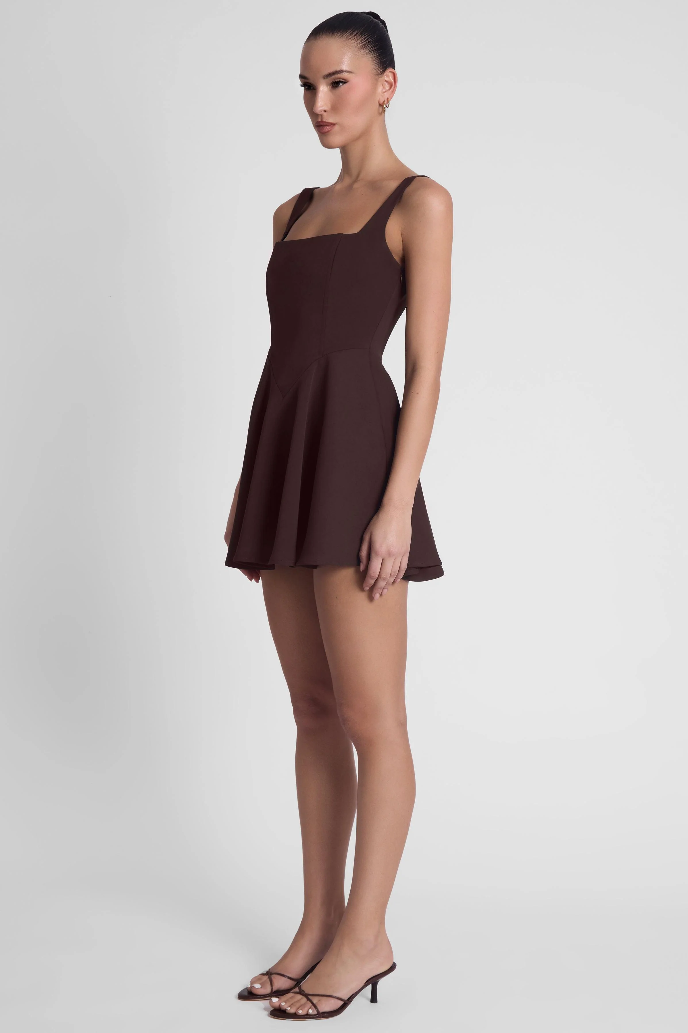 Sloane Square Neck Corset Mini Dress - Chocolate Brown - Image 4