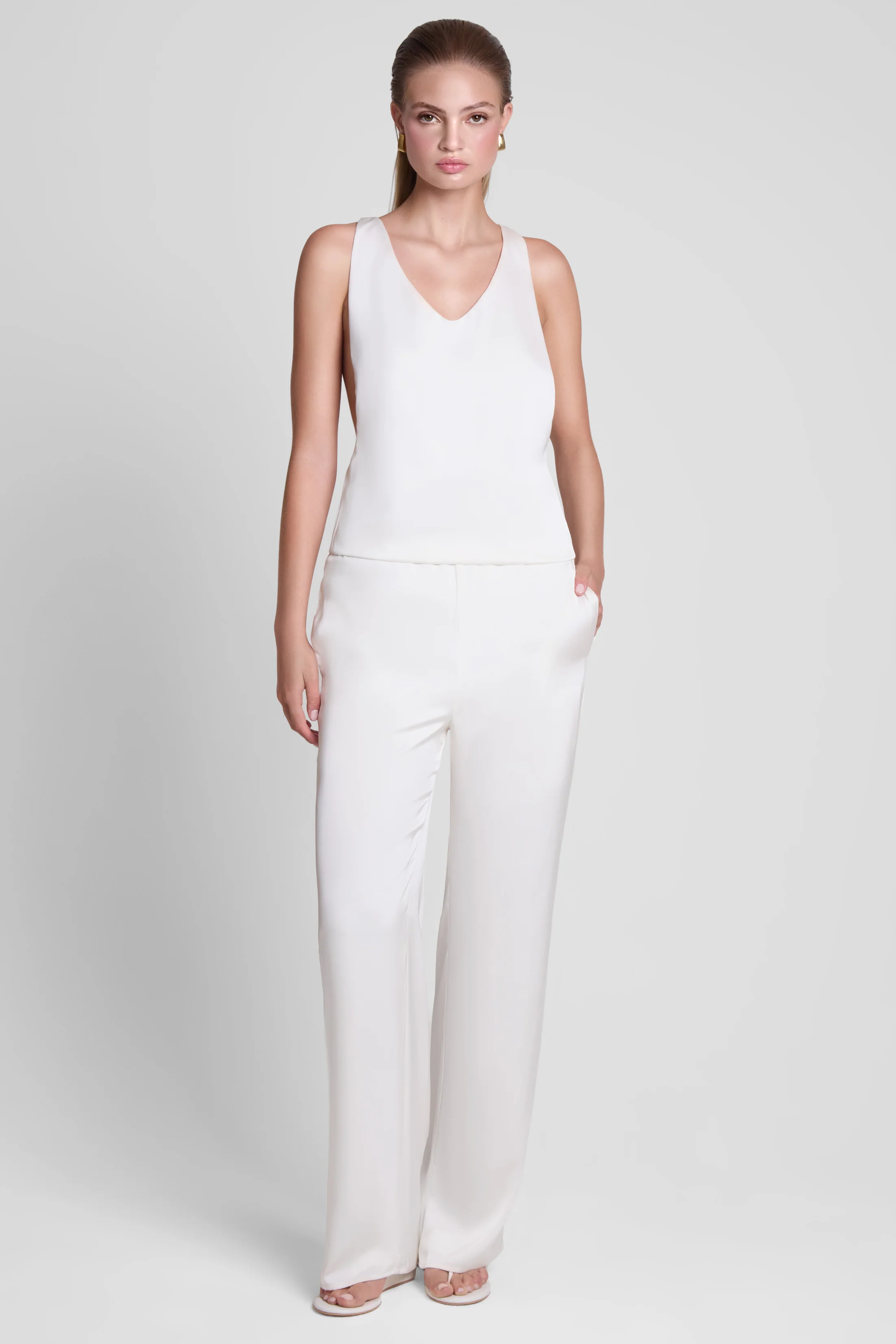 Soho Satin Straight Leg Pants - White - Image 3