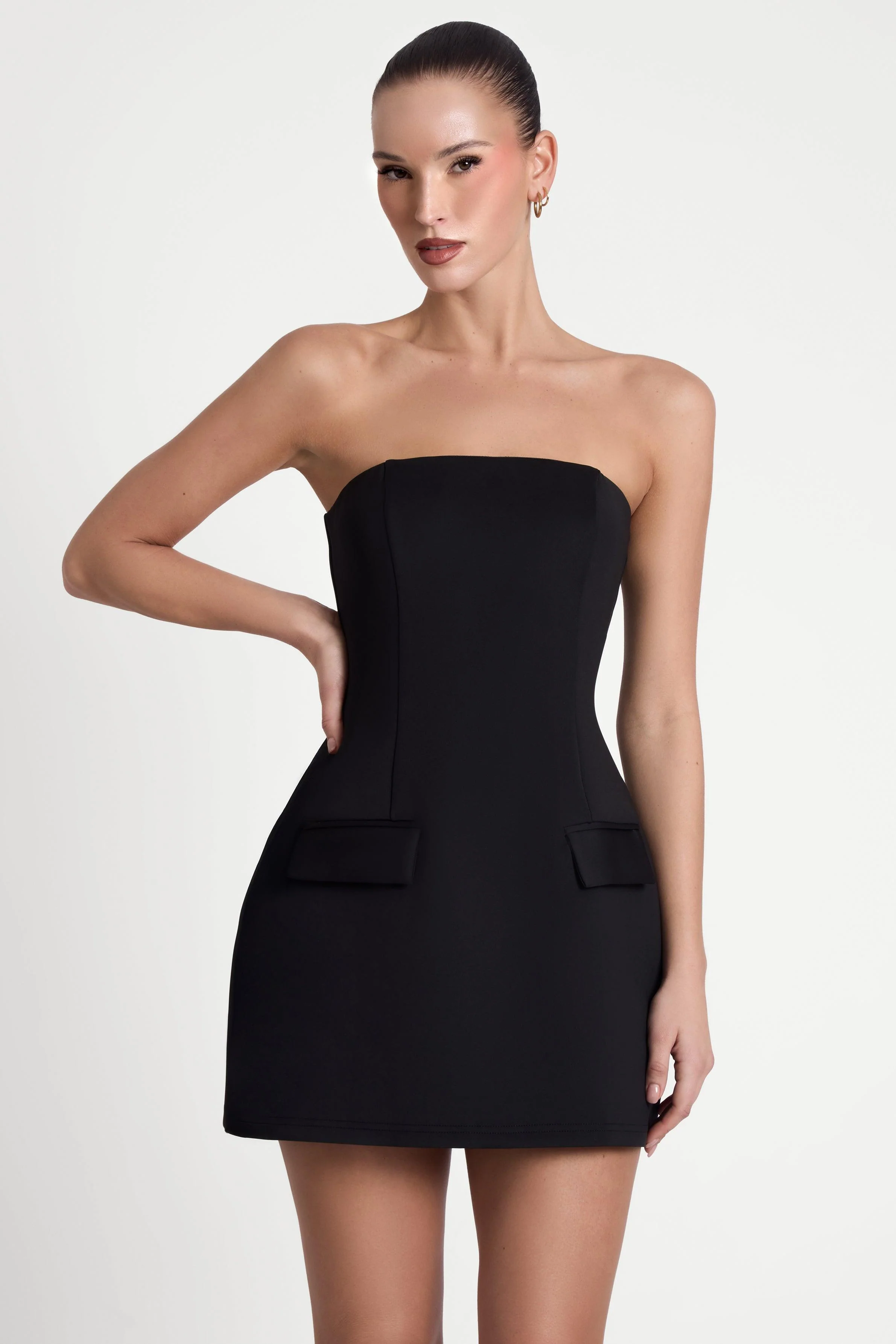 Solene Strapless Pocket Mini Dress - Black - Image 3