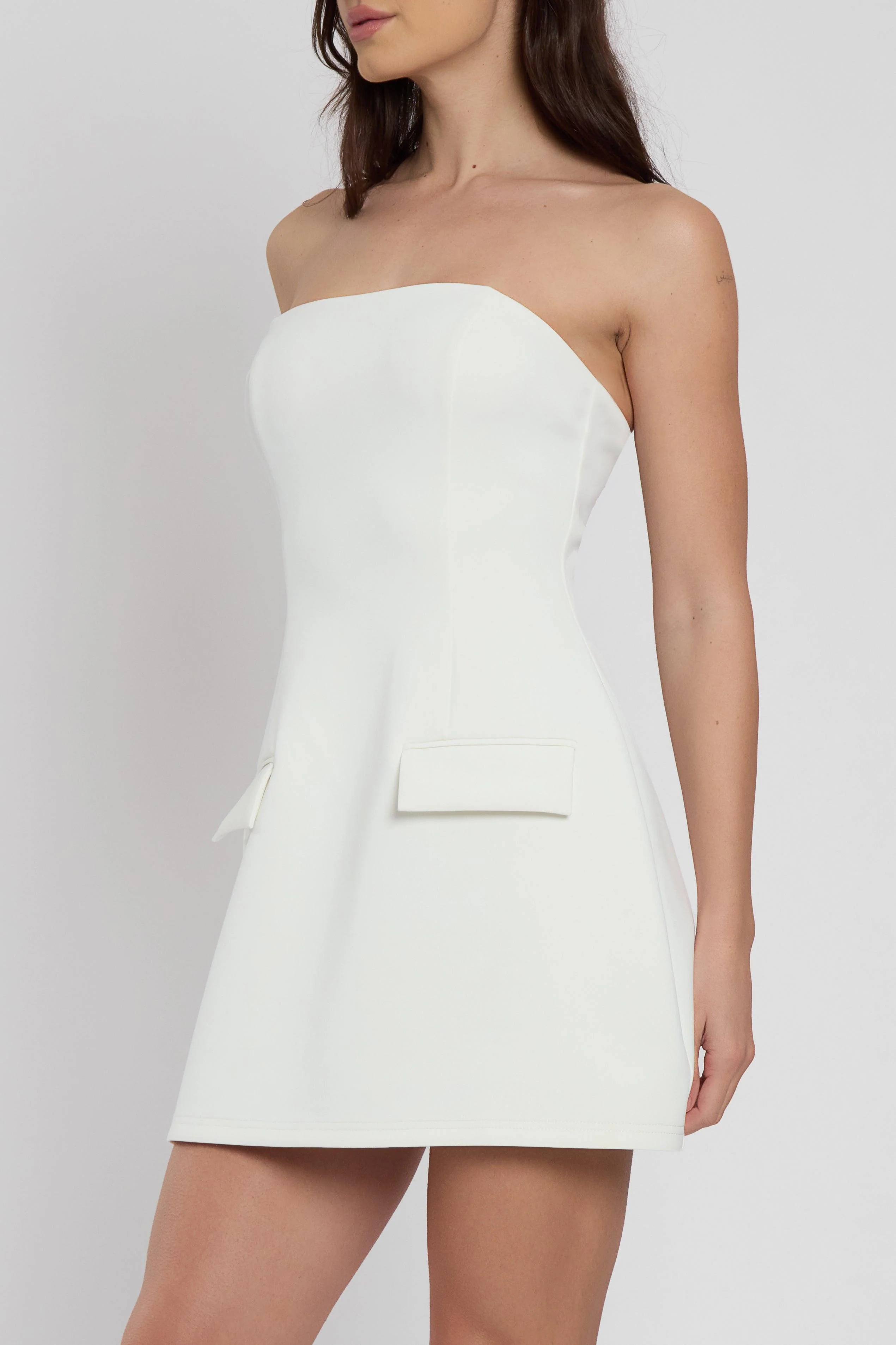Solene Strapless Pocket Mini Dress - White - Image 4