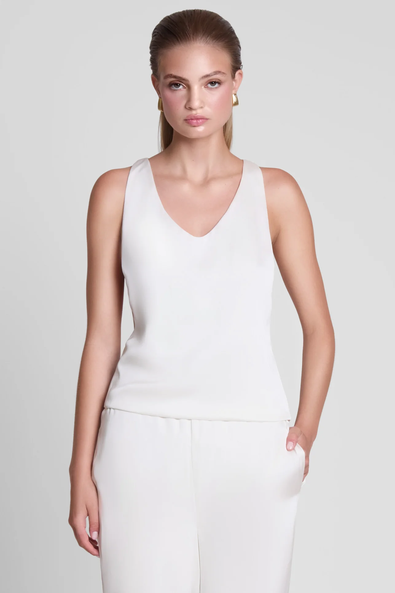 Suri Satin Racerback Top - White - Image 3