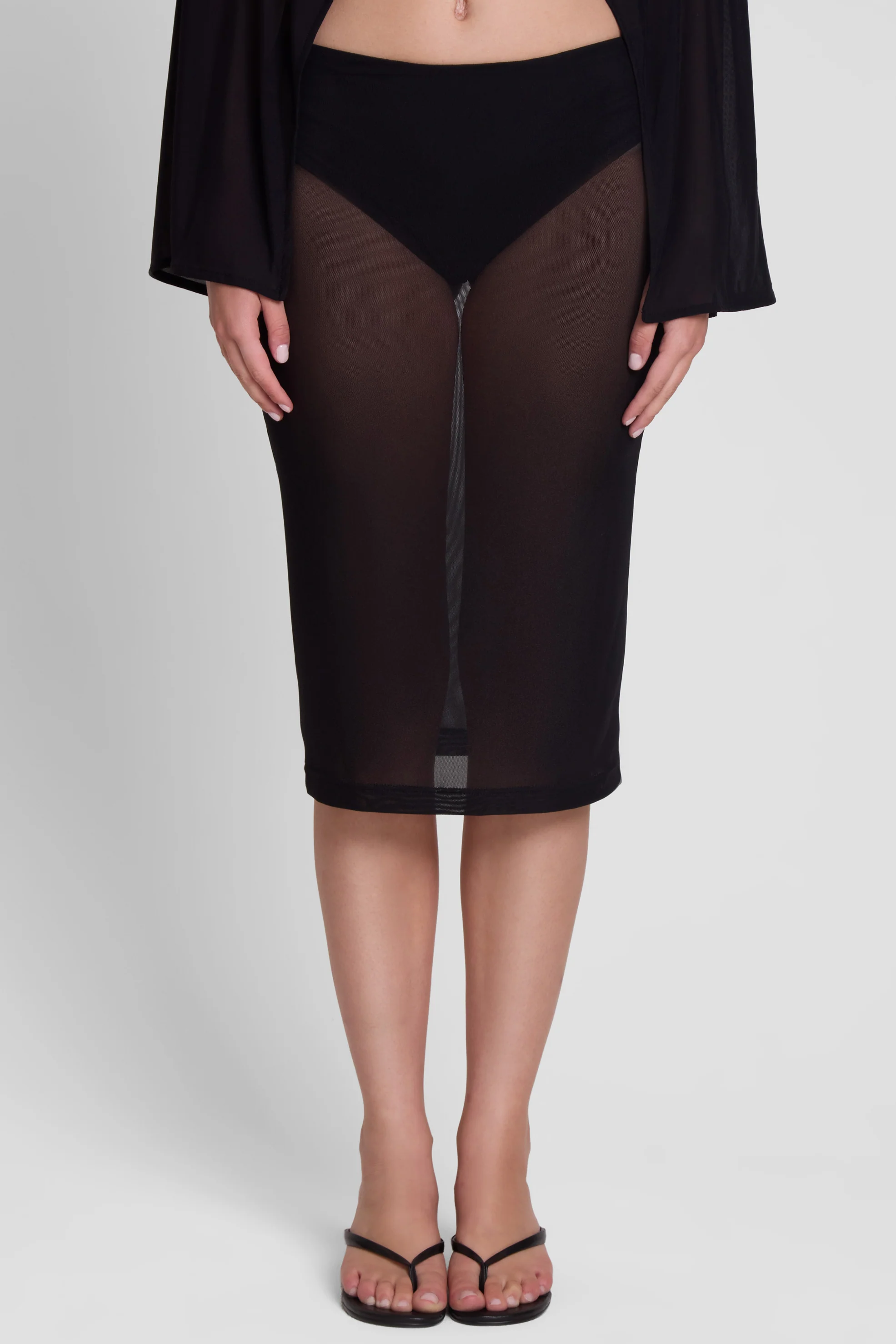 Vesper Sheer Mesh Knee Length Skirt - Black - Image 3